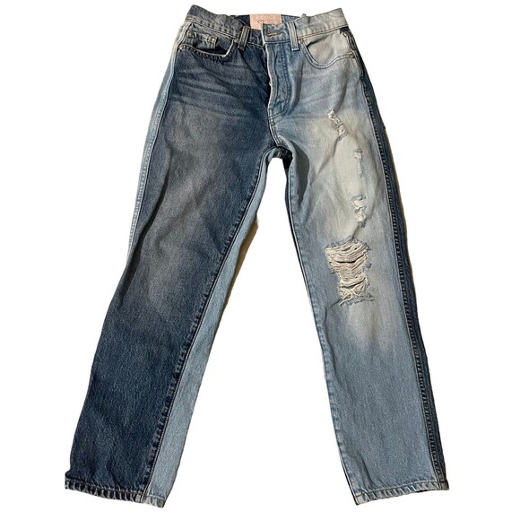 REVICE Denim - Revice High Rise Straight Leg Distressed Butt Rip Denim Jeans size 25 Light Wash